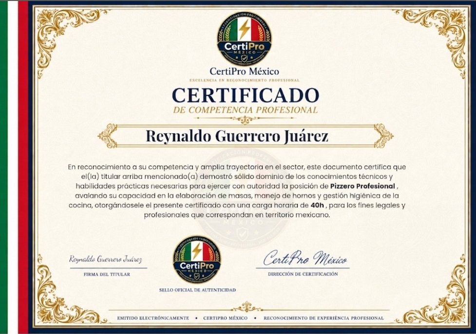 Certificado de Pizzería Reyes